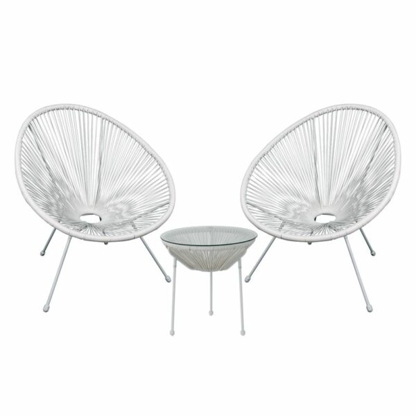 ACAPULCO Set Κήπου - Βεράντας: Τραπέζι + 2 Πολυθρόνες Μέταλλο Άσπρο/Rattan Άσπρο (Τραπ:Φ50x50cm - Πολ:70x69x81cm)
