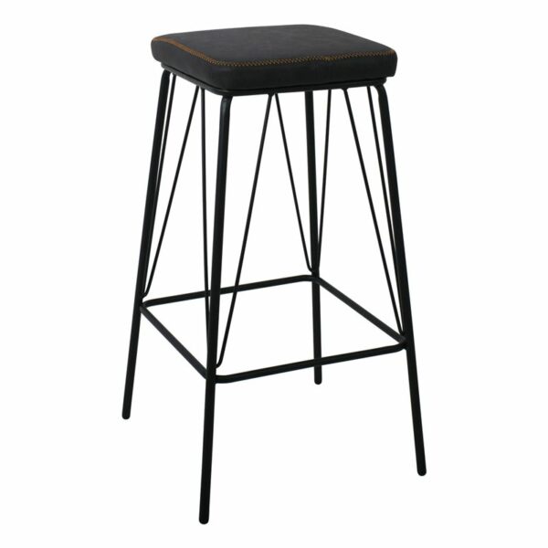 PANTON Σκαμπό BAR, Μέταλλο Βαφή Μαύρο, PU Απόχρωση Vintage Black (43x43x76cm)