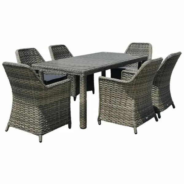 ESPERIA Set Τραπεζαρία Κήπου ALU,Wicker Grey Brown-Ανθρακί: Τραπέζι 180x90 + 6 Πολυθρόνες (Τραπ:180x90x78 Πολ:64x68x90cm)