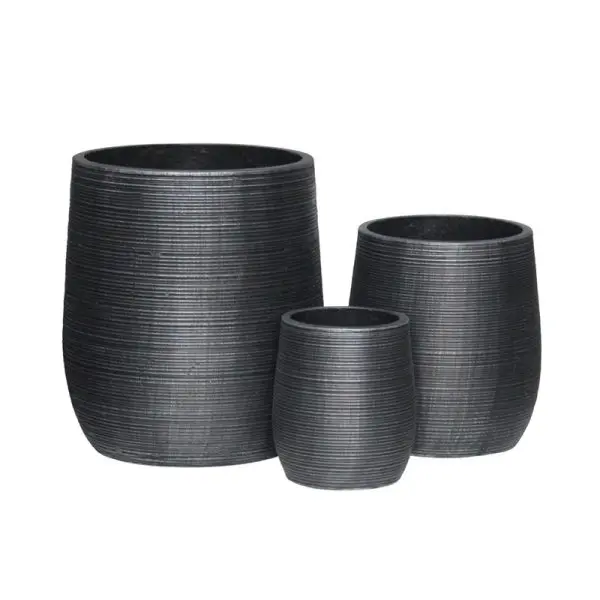 FLOWER POT-16 Set 3 τεμαχίων, Cement Απόχρωση Anthracite (Φ23x26 - Φ33x37 - Φ45x50cm)