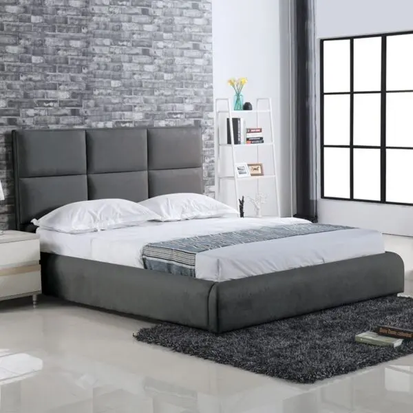 MAXIM Κρεβάτι Διπλό, για Στρώμα 160x200cm, Ύφασμα Σκούρο Γκρι (183x220x121cm)