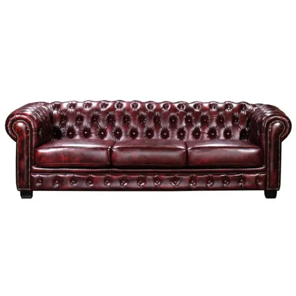 CHESTERFIELD Birmingham Καναπές 4Θέσιος Σαλονιού Καθιστικού, Δέρμα Antique Red (241x92x74cm)