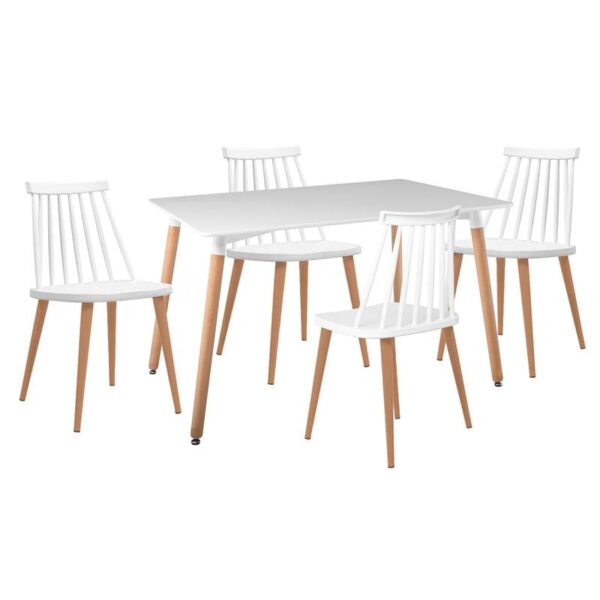 LAVIDA-ART Τραπεζαρία: Τραπέζι 120x80 Οξιά/MDF + 4 Καρέκλες Μέταλλο Βαφή Φυσικό PP Άσπρο (Table:120x80x73 Chair:43x48x77)
