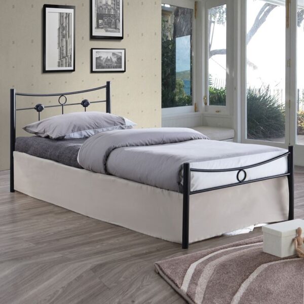 DUGAN Κρεβάτι Μονό, για Στρώμα 90x200cm, Μέταλλο Βαφή Μαύρο (96x205x83cm)