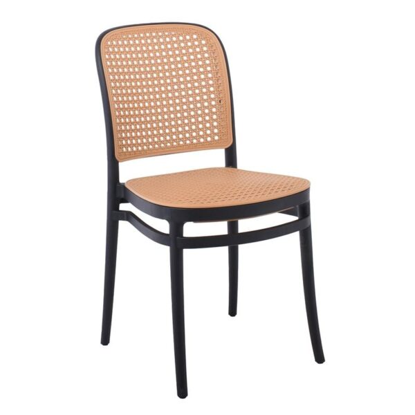FLORENCE Καρέκλα PP Μαύρο, PP Rattan Μπεζ, Στοιβαζόμενη (41x41x83cm)