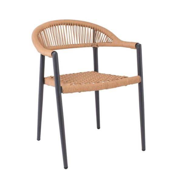 MADISON Πολυθρόνα Βεράντας- Κήπου, ALU Ανθρακί, Rope Wicker Φυσικό, Στοιβαζόμενη (58x56x78cm)