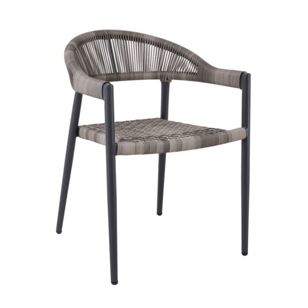 MADISON Πολυθρόνα Βεράντας- Κήπου, ALU Ανθρακί, Rope Wicker Γκρι, Στοιβαζόμενη (58x56x78cm)