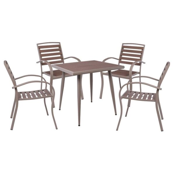 SERRANO Set Κήπου: Τραπέζι + 4 Πολυθρόνες, Μέταλλο Βαφή Sand Beige, Polywood Καρυδί (Table:80x80x74 Chair:56x64x88)