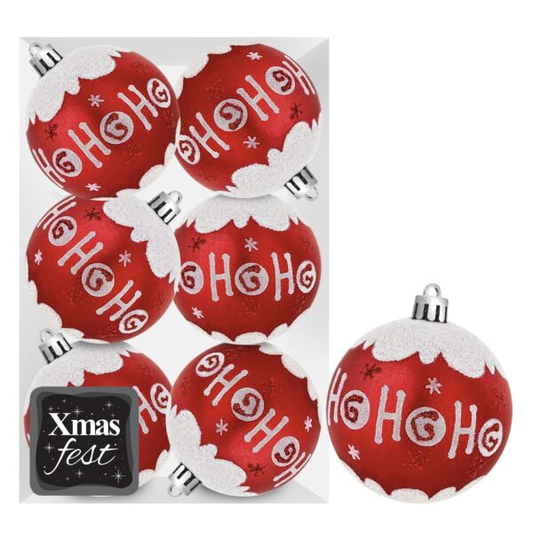 Μπάλες Ντεκόρ Κόκκινες ho ho ho πακ=6τεμ φ8 ø8cm Xmasfest 1133593