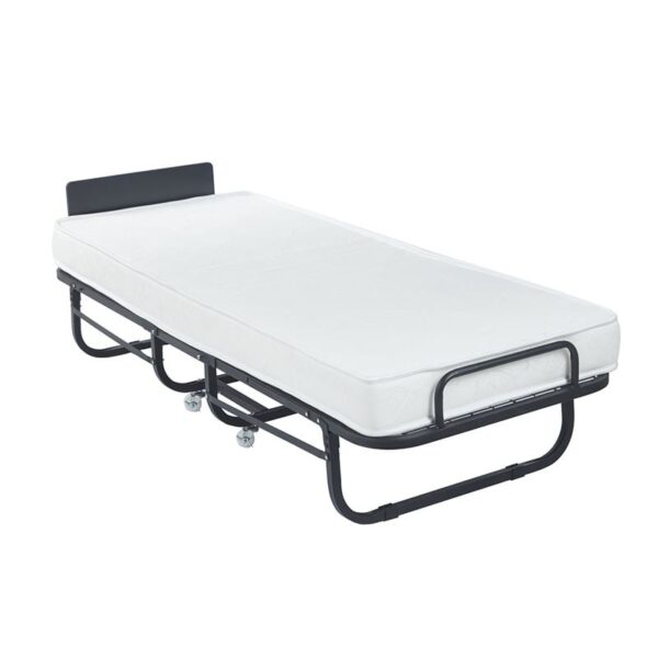 COLMAN Κρεβάτι Πτυσσόμενο Βοηθητικό Μέταλλο Βαφή Μαύρο, Στρώμα 12cm (77x195x55cm - Mattress 12cm)