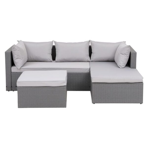 CORNER Set Wicker, Γωνία με Σκαμπό, Απόχρωση Ανοιχτό Γκρι Αναστρέψιμη Γωνία (202x142x74 H.63 -Σκ.68x64x38cm)