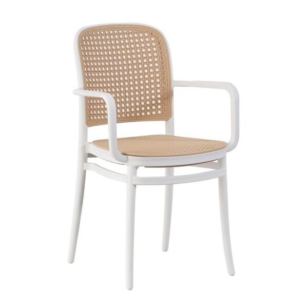 FLORENCE Πολυθρόνα PP Άσπρο, PP Rattan Μπεζ, Στοιβαζόμενη (54x54x84cm)