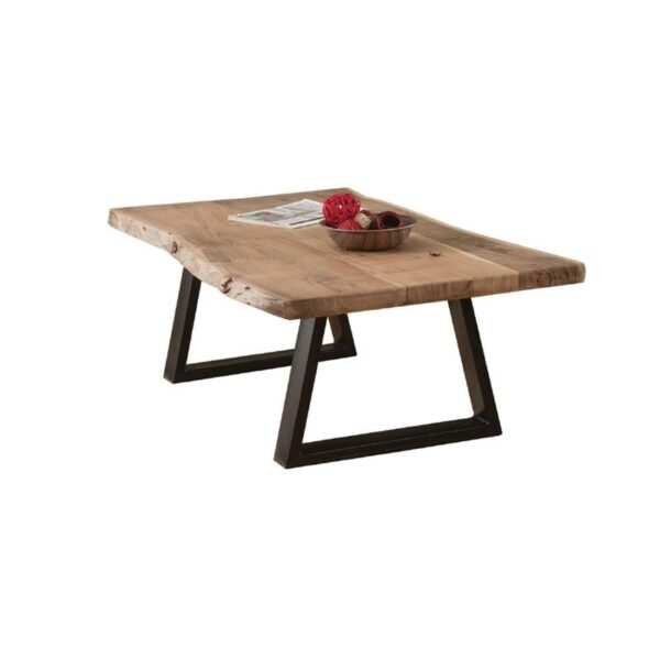 LIZARD-W Slim Τραπέζι Σαλονιού Καθιστικού, Μέταλλο Βαφή Μαύρο, Ξύλο Ακακία Φυσικό (115x65x40cm Solid Wood 25mm)