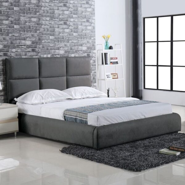 MAXIM Κρεβάτι Διπλό, για Στρώμα 160x200cm, Ύφασμα Σκούρο Γκρι (183x220x121cm)