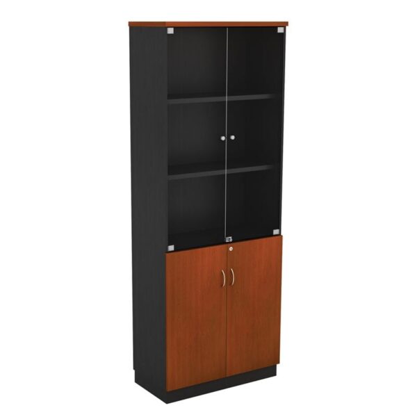 ΒΙΒΛΙΟΘΗΚΗ Γραφείου με Πόρτες Γυάλινες, Ντουλάπι Δίφυλλο, Απόχρωση Dark Grey - Cherry (80x40x211cm)