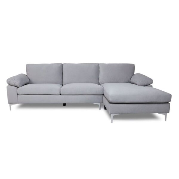 ALEX Καναπές Σαλονιού Καθιστικού Αριστερή Γωνία, Ύφασμα Γκρι Velure (264x132x75cm H.80cm)