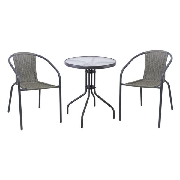 BALENO-W Set Κήπου - Βεράντας: Τραπέζι + 2 Πολυθρόνες Μέταλλο Ανθρακί, Wicker Mixed Grey (Table:Φ60x70 Armchair:52x60x72)